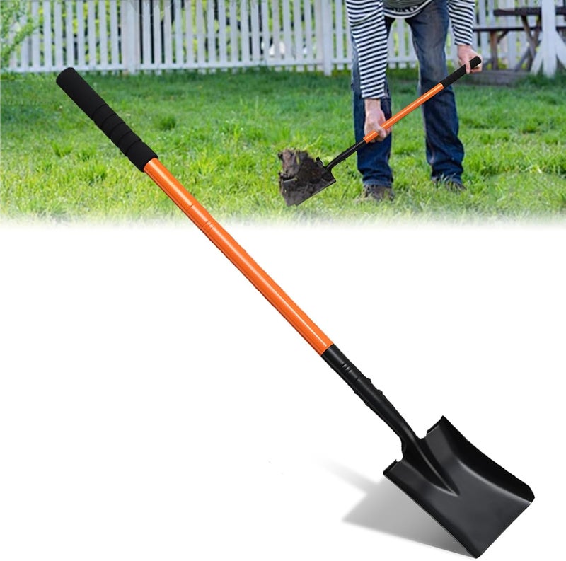 TwinkleTool Small Square Shovel for Digging with Metal Handle, 43.3 Inch Heavy Duty Small Shovel, Trench Shovels Ideal for Digging Gardening Trenching Camping Planting Transferring, Orange - Image 1